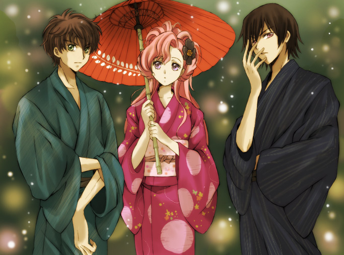 lelouch vi britannia, kururugi suzaku, and euphemia li britannia (code geass) drawn by akina_tsukako