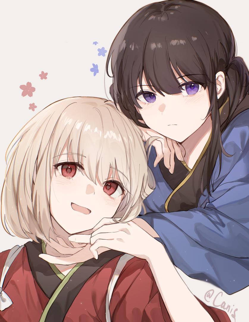 nishikigi chisato and inoue takina (lycoris recoil) drawn by canis428
