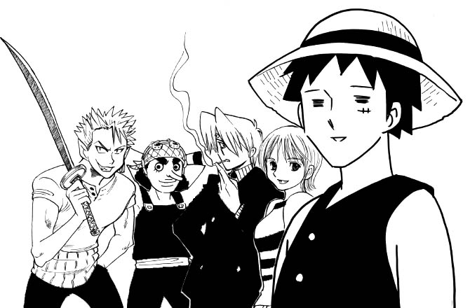 nami, monkey d. luffy, roronoa zoro, sanji, usopp, and 2 more (one piece and 4 more) drawn by chabudai