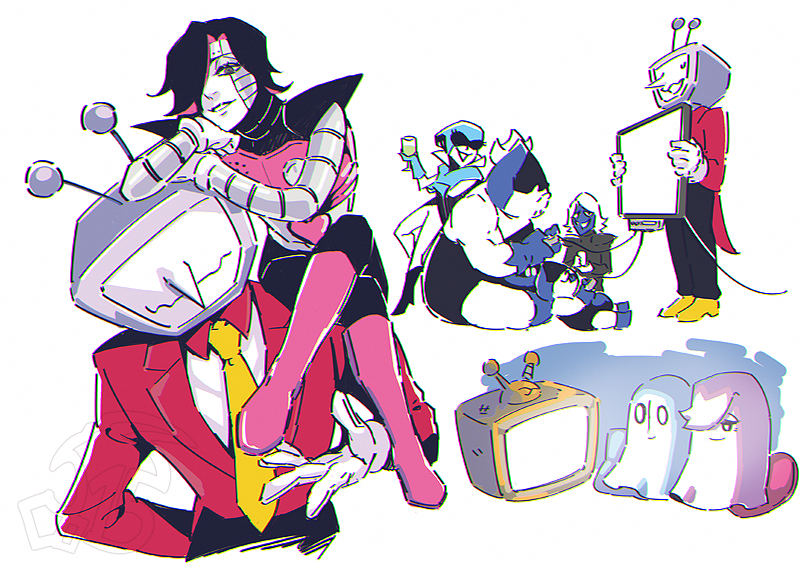 mettaton, mettaton ex, ant tenna, napstablook, lancer, and 3 more (undertale and 1 more) drawn by iduhara_jugo