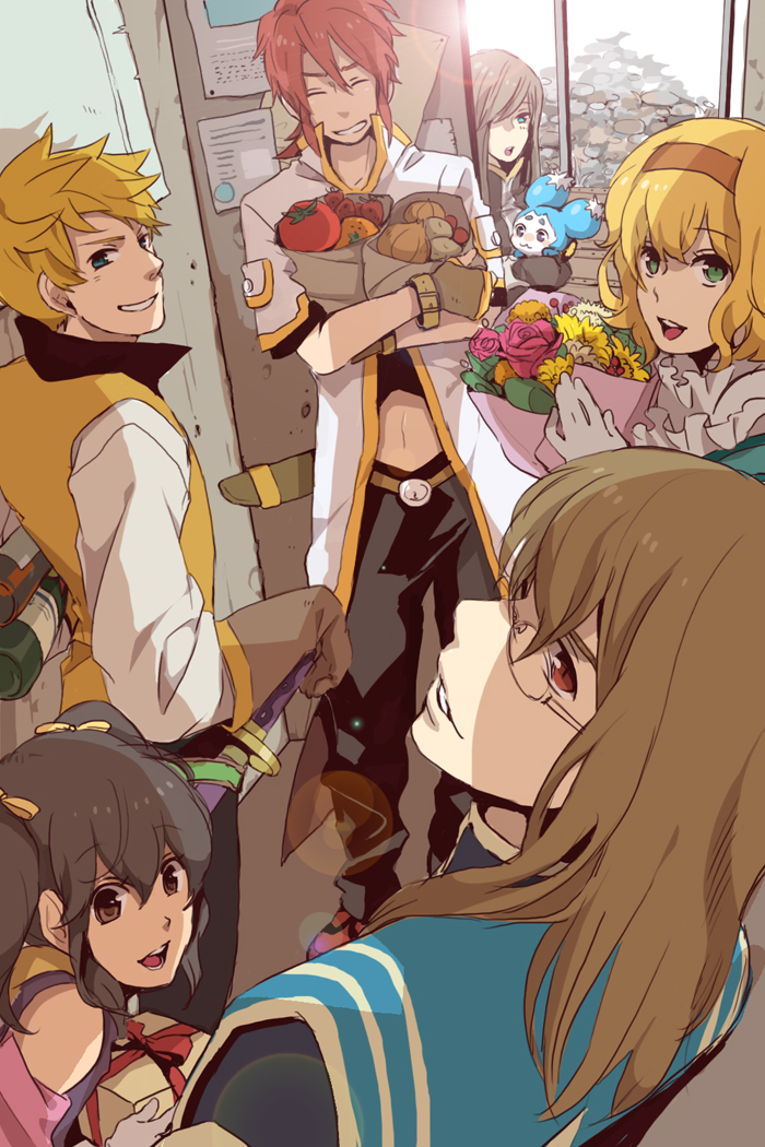 tear grants, luke fon fabre, anise tatlin, natalia luzu kimlasca lanvaldear, jade curtiss, and 2 more (tales of and 1 more) drawn by tongori