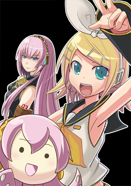 kagamine rin, megurine luka, and takoluka (vocaloid) drawn by chiyomi