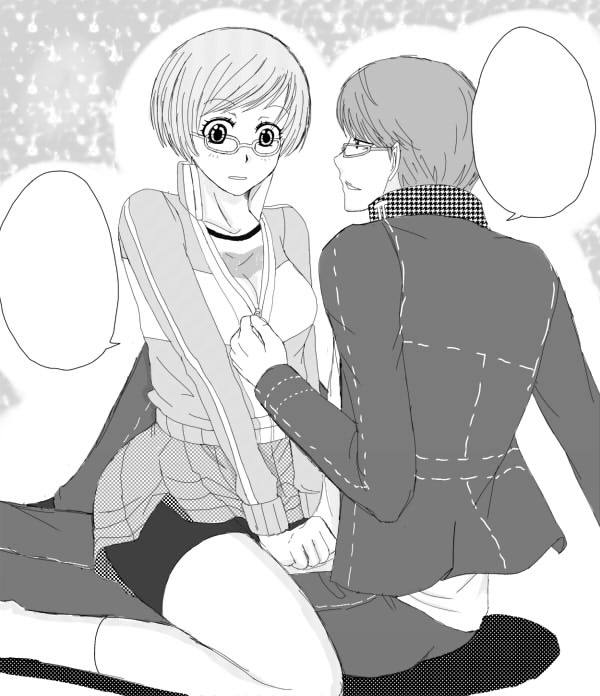 narukami yu and satonaka chie (persona and 1 more) drawn by suta_furachina