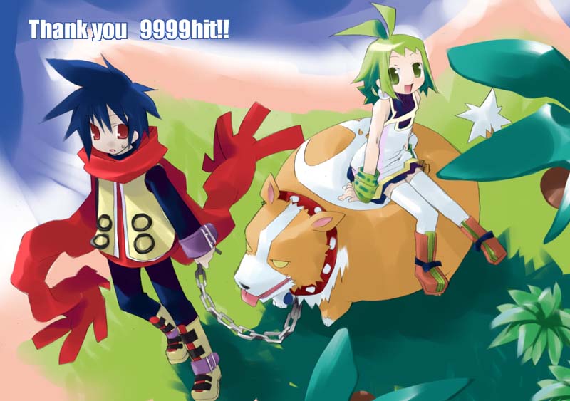 marona, ash, and hell corgi (phantom brave) drawn by sazaki_ichiri