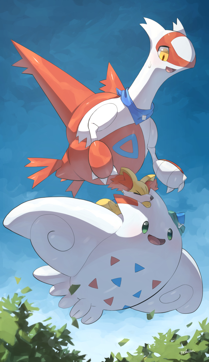 latias, fennekin, and togekiss (pokemon and 1 more) drawn by makoto_ikemu