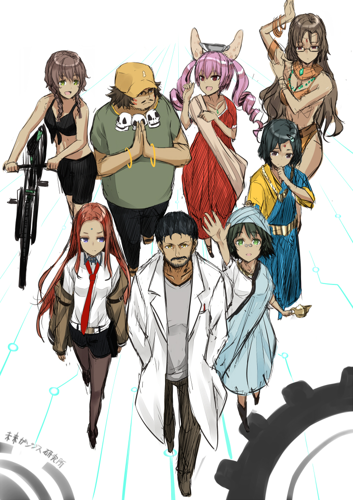 makise kurisu, okabe rintarou, shiina mayuri, amane suzuha, urushibara luka, and 4 more (street fighter and 1 more) drawn by nabeshima_tetsuhiro