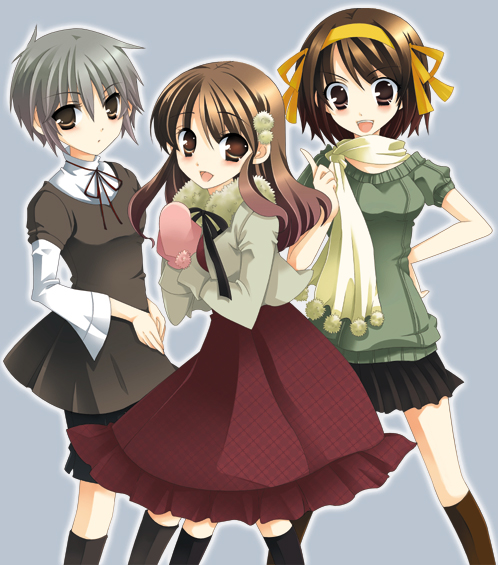 suzumiya haruhi, nagato yuki, and asahina mikuru (suzumiya haruhi no yuuutsu) drawn by mugomumu