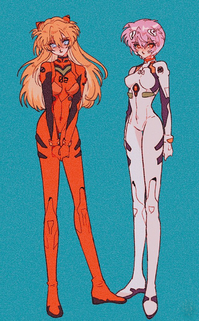 souryuu asuka langley and ayanami rei (neon genesis evangelion) drawn by pikurusu