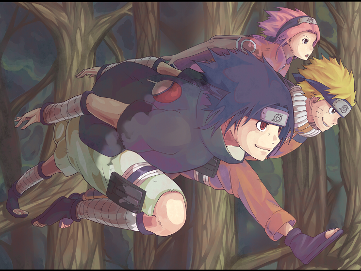 haruno sakura, uzumaki naruto, and uchiha sasuke (naruto) drawn by yakitori_(artist)