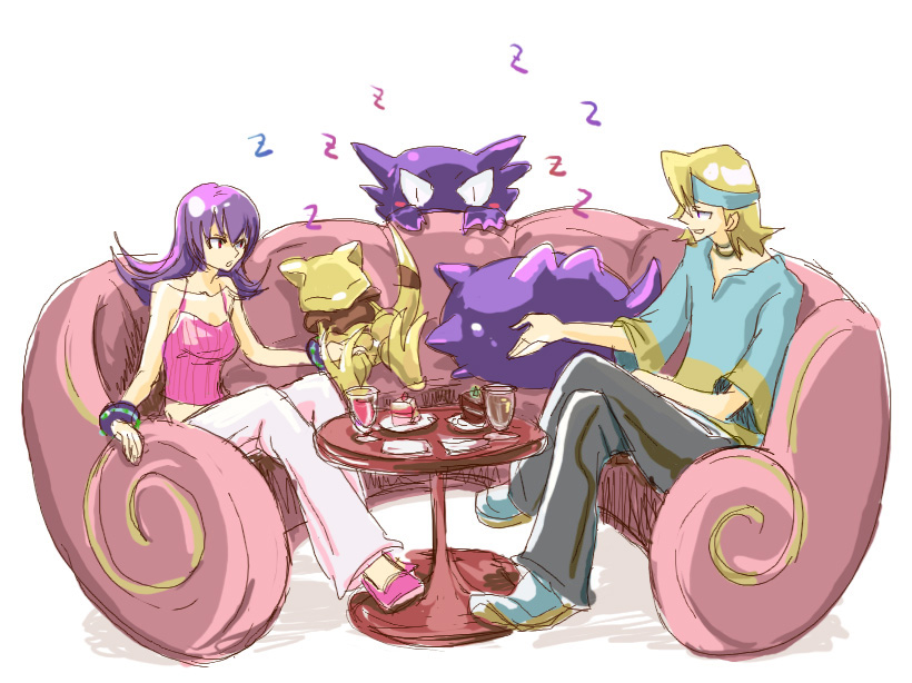 gengar, sabrina, haunter, morty, and abra (pokemon and 1 more) drawn by nashinomiya