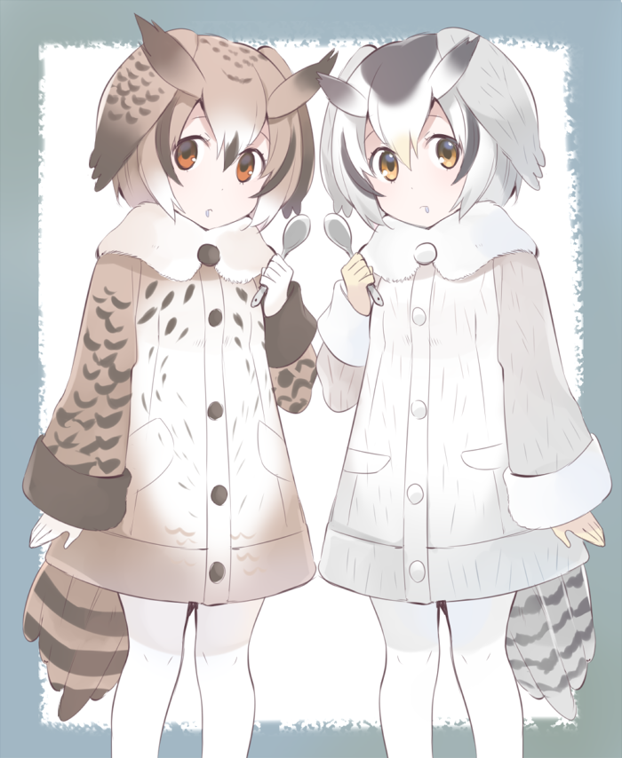 northern white-faced owl and eurasian eagle owl (kemono friends) drawn by akagashi_hagane