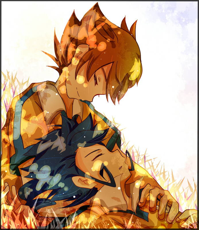 matsukaze tenma and tsurugi kyousuke (inazuma eleven and 1 more) drawn by hisate