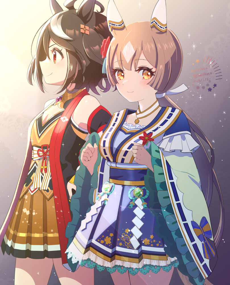 kitasan black and satono diamond (umamusume) drawn by cocoloco