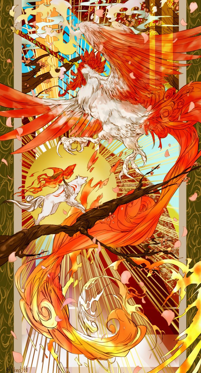 amaterasu and moegami (ookami) drawn by oki_(a-terubz)