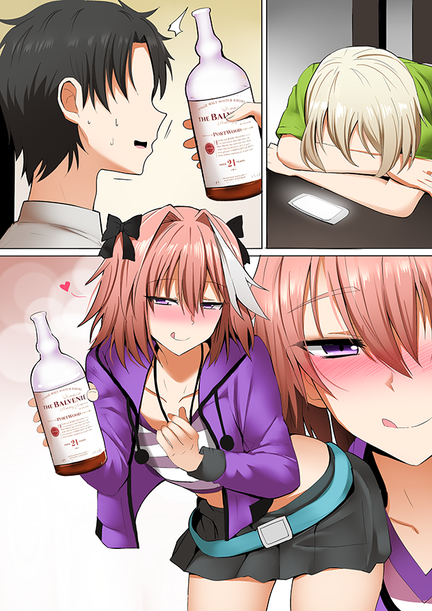 fujimaru ritsuka, astolfo, and prince of lan ling (fate and 2 more) drawn by ginhaha