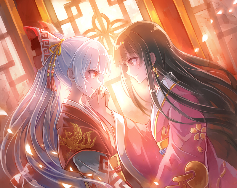 fujiwara no mokou and houraisan kaguya (touhou) drawn by 60mai