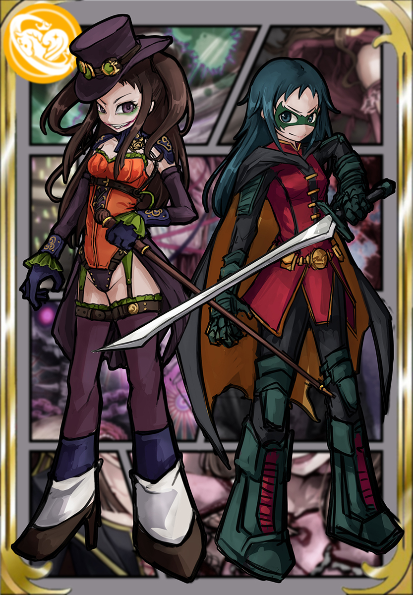 robin, koseki reina, nanjo hikaru, joker's daughter, and duela dent (idolmaster and 2 more) drawn by ray-k