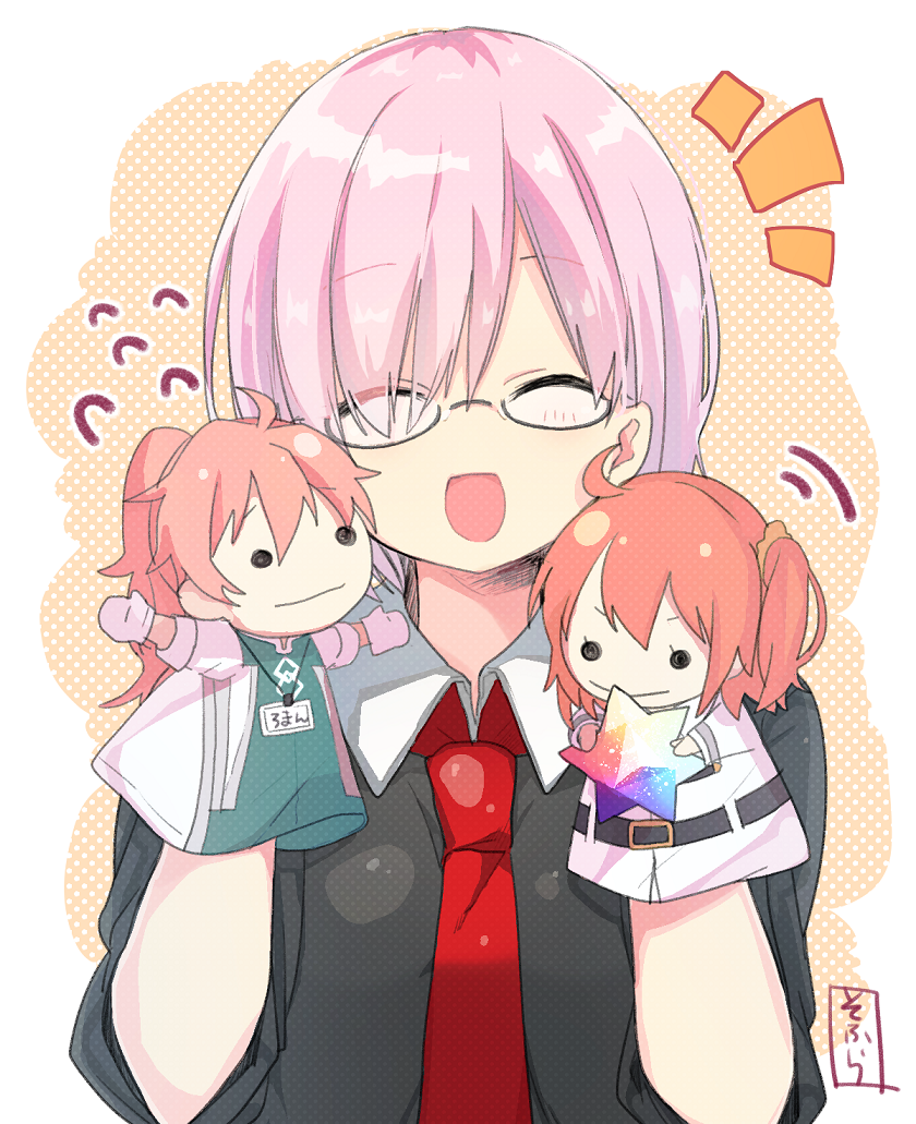 mash kyrielight, fujimaru ritsuka, and romani archaman (fate and 1 more) drawn by sofra
