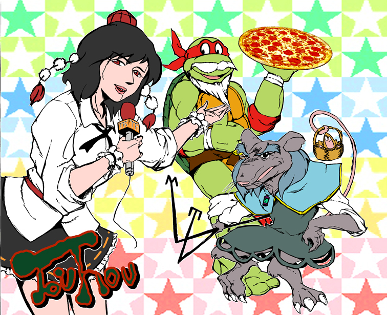 shameimaru aya, nazrin, genjii, april o'neil, raphael, and 2 more (touhou and 2 more) drawn by tsuki_kaname