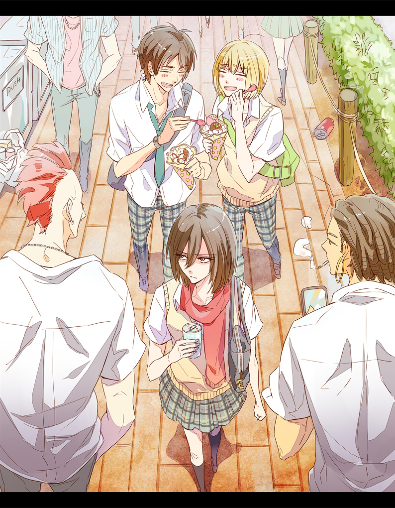 mikasa ackerman, eren yeager, and armin arlert (shingeki no kyojin) drawn by mikumo
