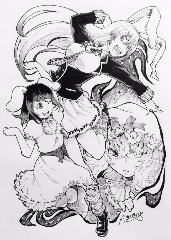 reisen udongein inaba, inaba tewi, and maribel hearn (touhou) drawn by aozora_taf