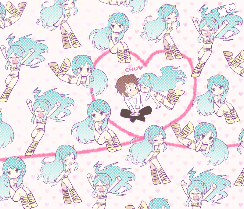 lum and moroboshi ataru (urusei yatsura) drawn by 50yen_(gojiue)