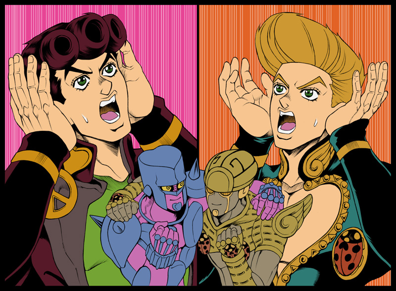 giorno giovanna, higashikata josuke, crazy diamond, and gold experience (jojo no kimyou na bouken and 2 more) drawn by ashiro_(collective-mind)