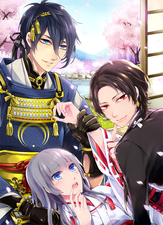 mikazuki munechika, kashuu kiyomitsu, saniwa, and female saniwa (touken ranbu) drawn by chiharu0613