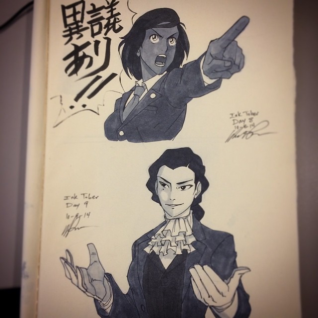 phoenix wright, miles edgeworth, korra, and kuvira (ace attorney and 2 more) drawn by william_ruzicka