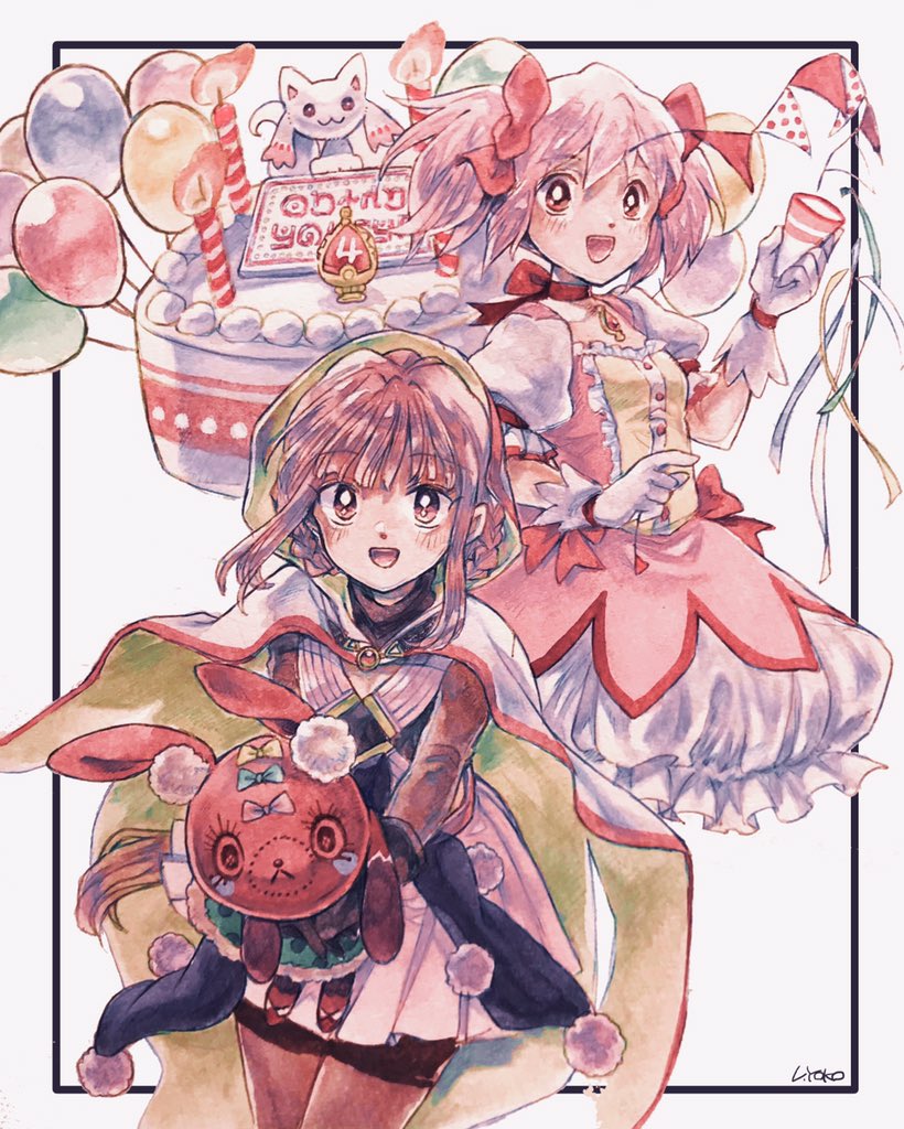 kaname madoka, tamaki iroha, small kyubey, and candy (mahou shoujo madoka magica and 1 more) drawn by uwded_207