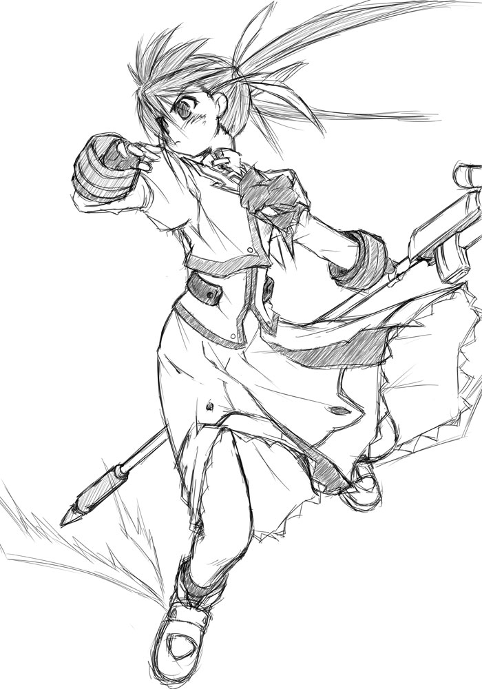 takamachi nanoha and raising heart (lyrical nanoha and 2 more) drawn by yu_lulu_(uka) and yuuka_(o.t.kingdom)