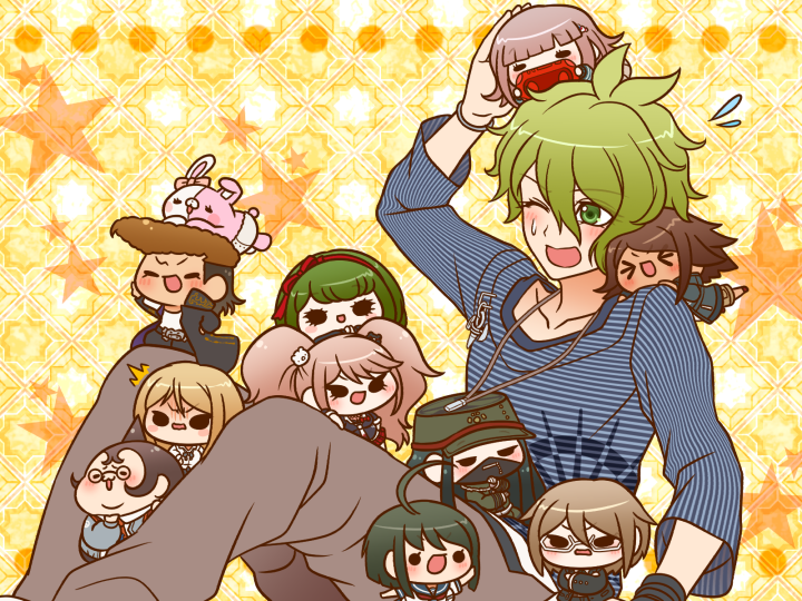 nanami chiaki, enoshima junko, amami rantaro, monomi, shinguji korekiyo, and 7 more (danganronpa and 5 more) drawn by yumaru_(marumarumaru)
