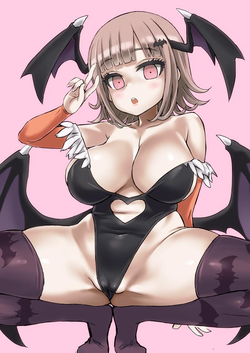 nanami chiaki and morrigan aensland (danganronpa and 2 more) drawn by asanagi