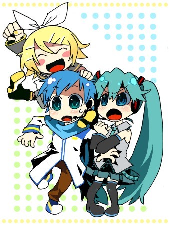 hatsune miku, kagamine rin, and kaito (vocaloid) drawn by no+bi=