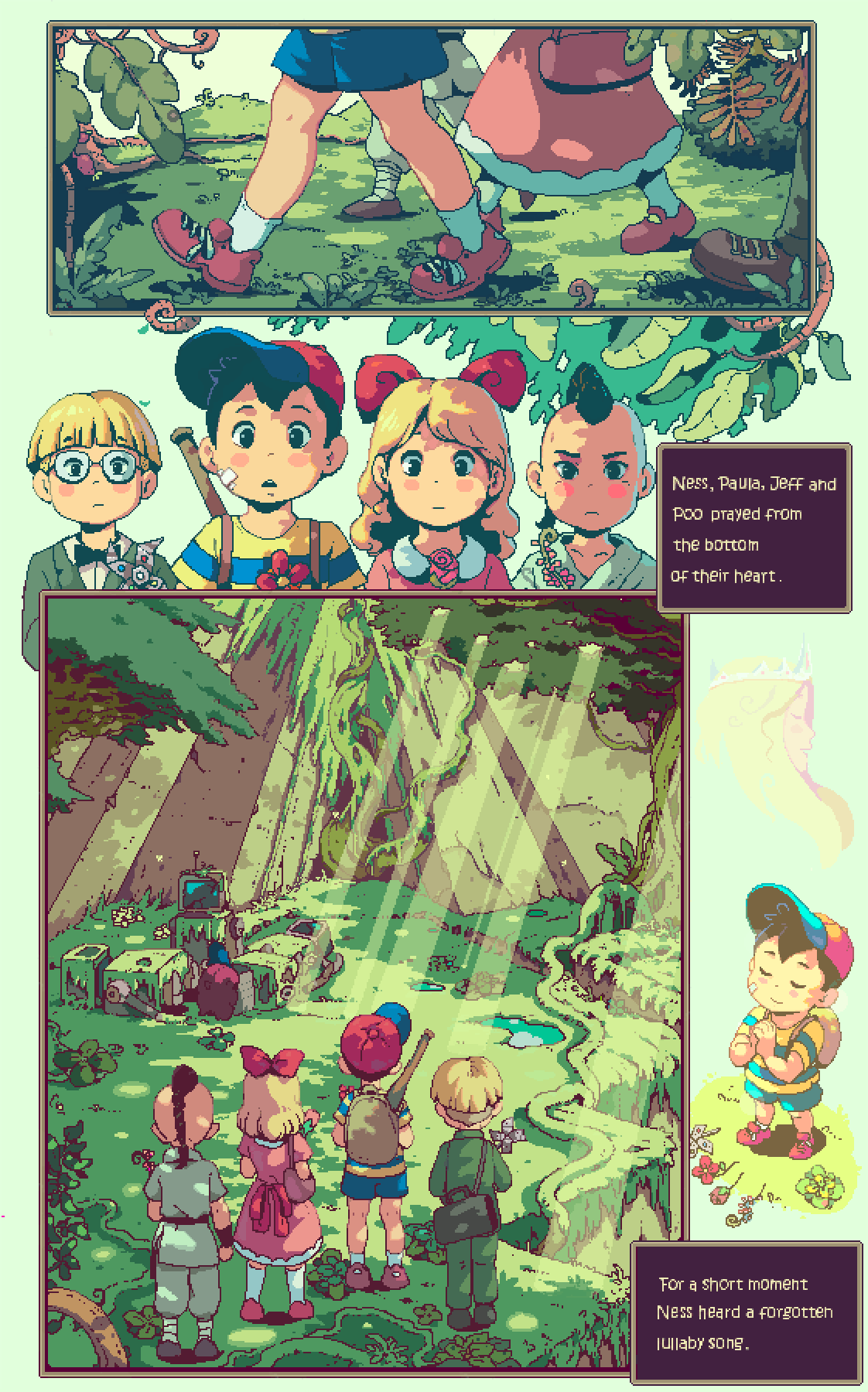 ness, paula, jeff andonuts, and poo (mother and 1 more) drawn by moonshen_timojim