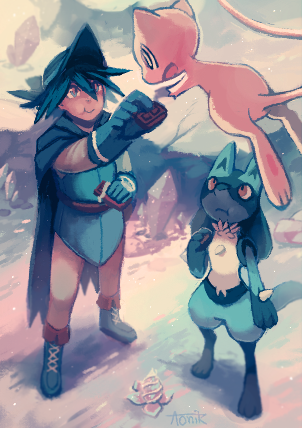 lucario, mew, and sir aaron (pokemon and 2 more) drawn by aonik