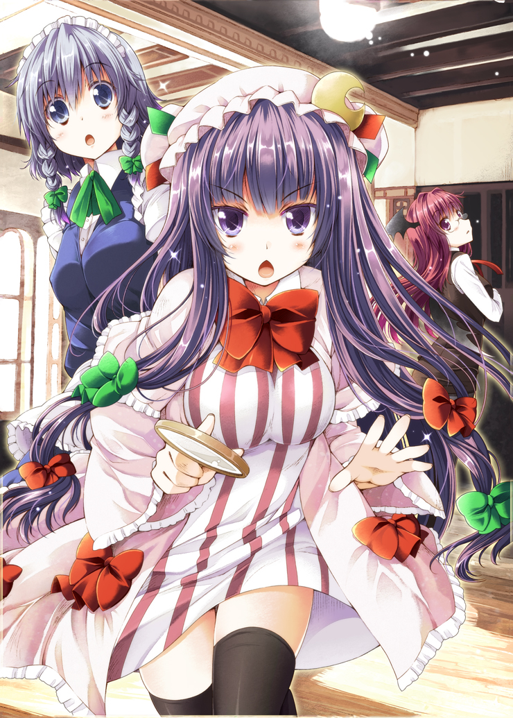 izayoi sakuya, patchouli knowledge, and koakuma (touhou) drawn by utsurogi_angu