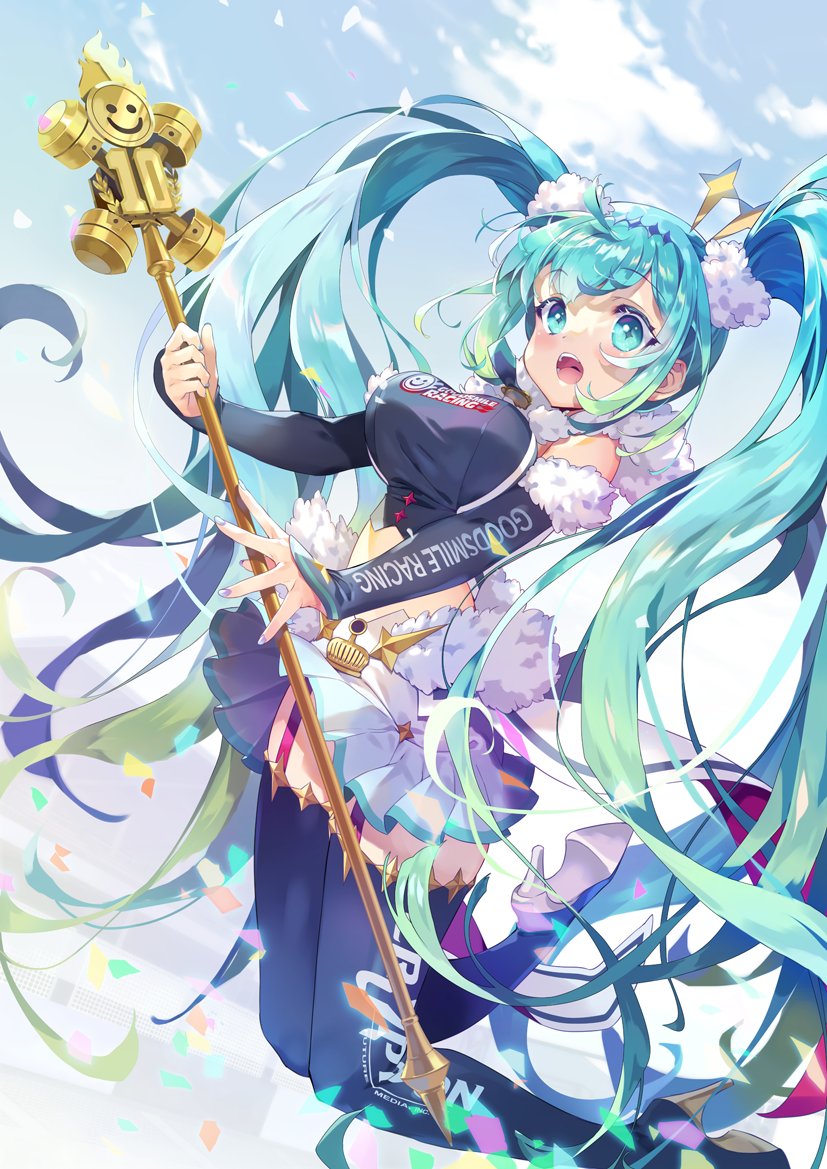hatsune miku and racing miku (vocaloid and 1 more) drawn by oswald_musashi