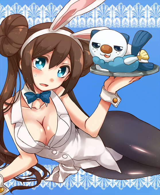 rosa and oshawott (pokemon and 1 more) drawn by irouha