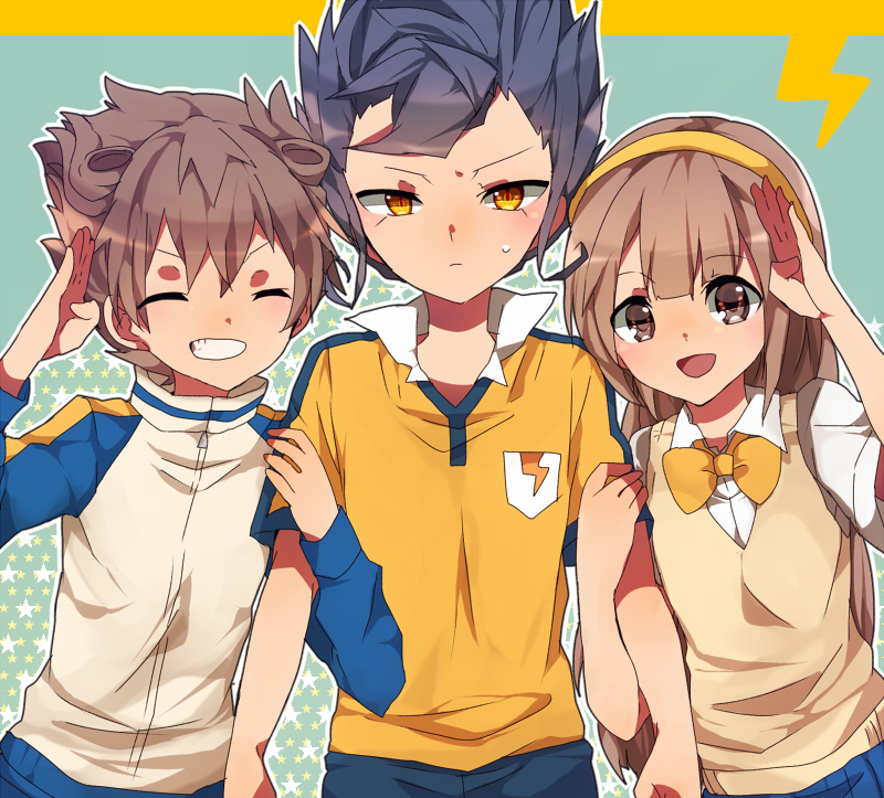 matsukaze tenma, tsurugi kyousuke, and nanobana kinako (inazuma eleven and 2 more) drawn by mari03mo