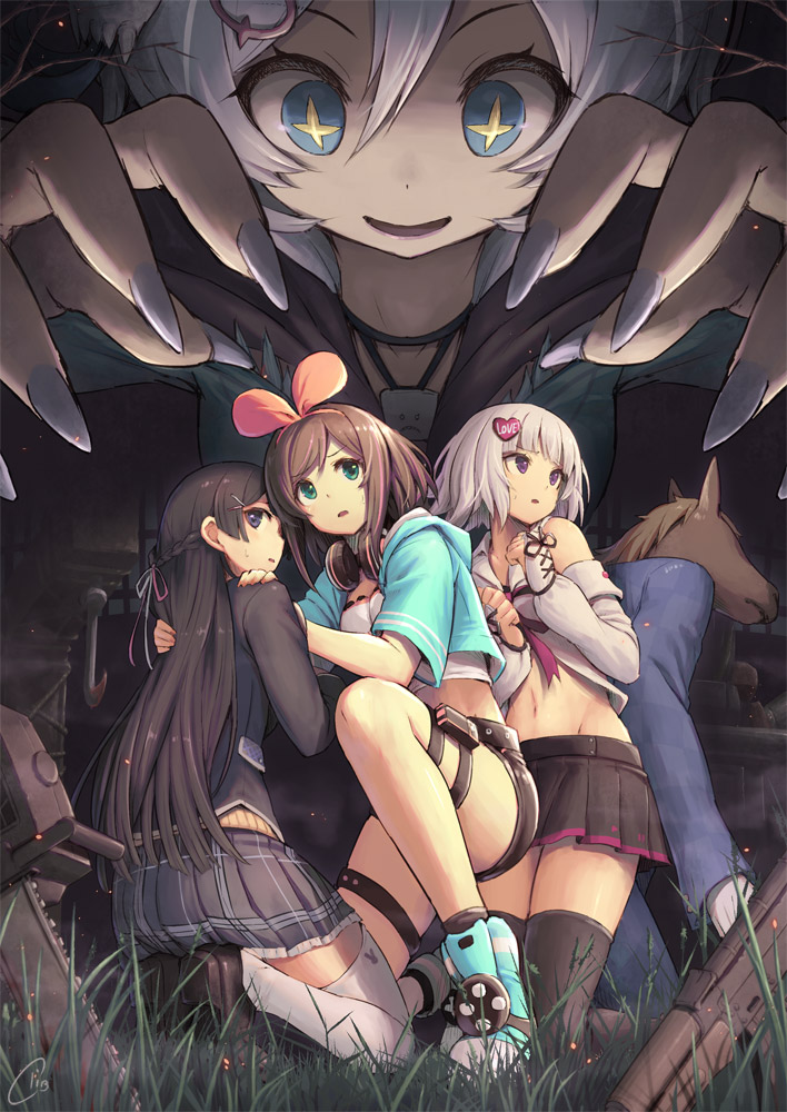 tsukino mito, kizuna ai, dennou shoujo siro, bacharu, and yomemi (nijisanji and 5 more) drawn by piro_(orip)