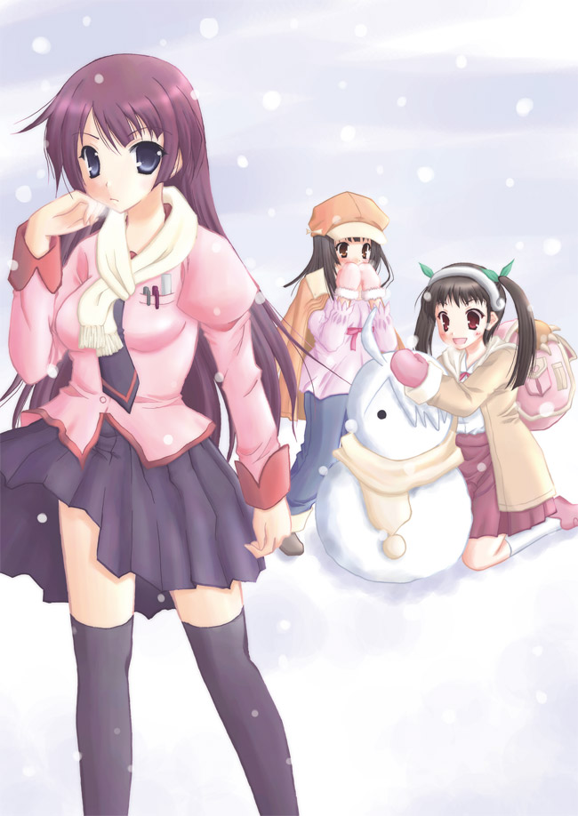 senjougahara hitagi, sengoku nadeko, and hachikuji mayoi (monogatari and 1 more) drawn by ameya_kirika