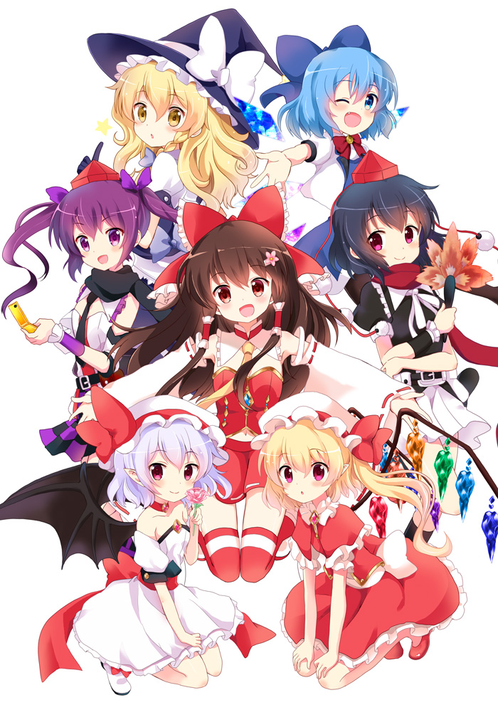 hakurei reimu, kirisame marisa, remilia scarlet, flandre scarlet, cirno, and 2 more (touhou) drawn by massala