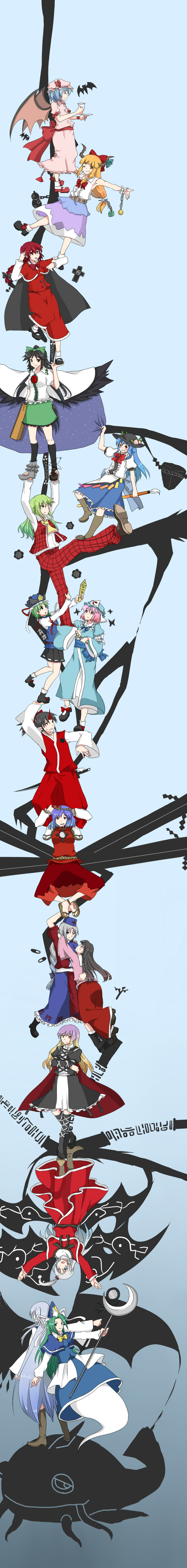 remilia scarlet, saigyouji yuyuko, reiuji utsuho, kazami yuuka, hinanawi tenshi, and 12 more (touhou and 1 more) drawn by misocha