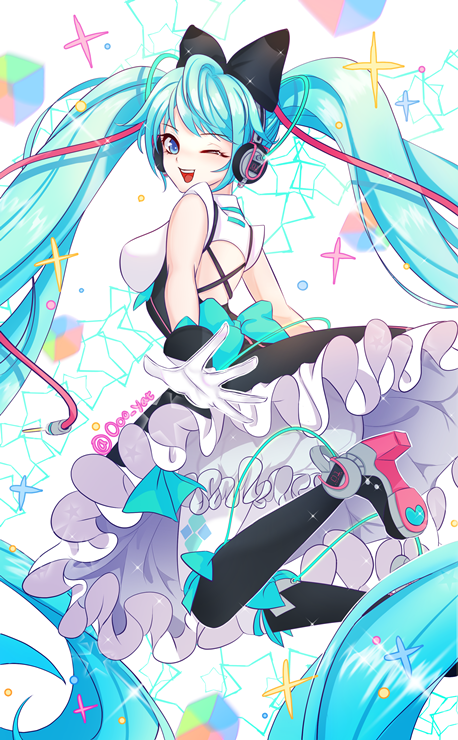 hatsune miku and magical mirai miku (vocaloid and 1 more) drawn by saltycaramel