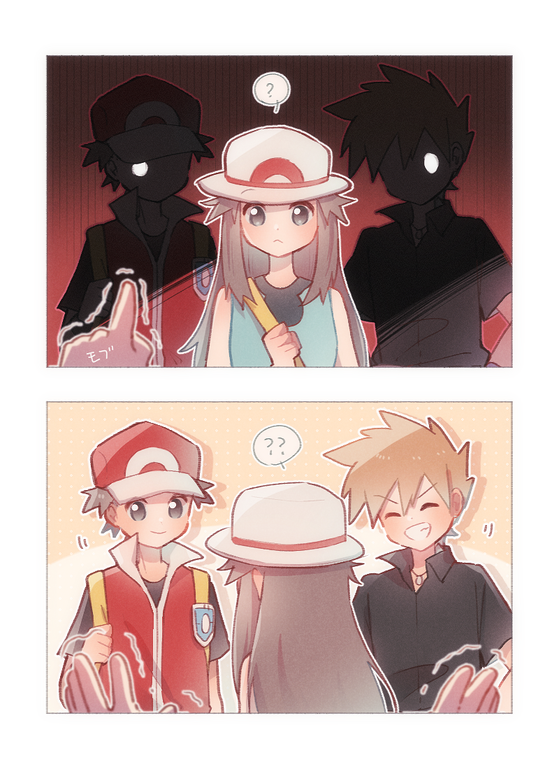 red, blue oak, and leaf (pokemon and 1 more) drawn by maccha_pamocute