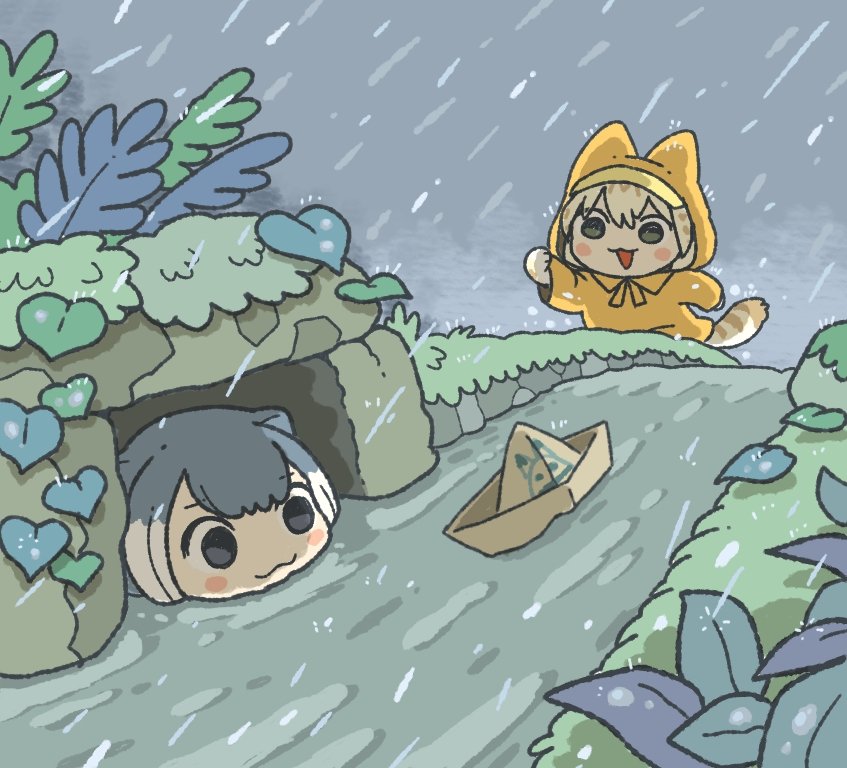 lucky beast, small-clawed otter, white serval, and georgie denbrough (kemono friends and 1 more) drawn by kuro_shiro_(kuro96siro46)