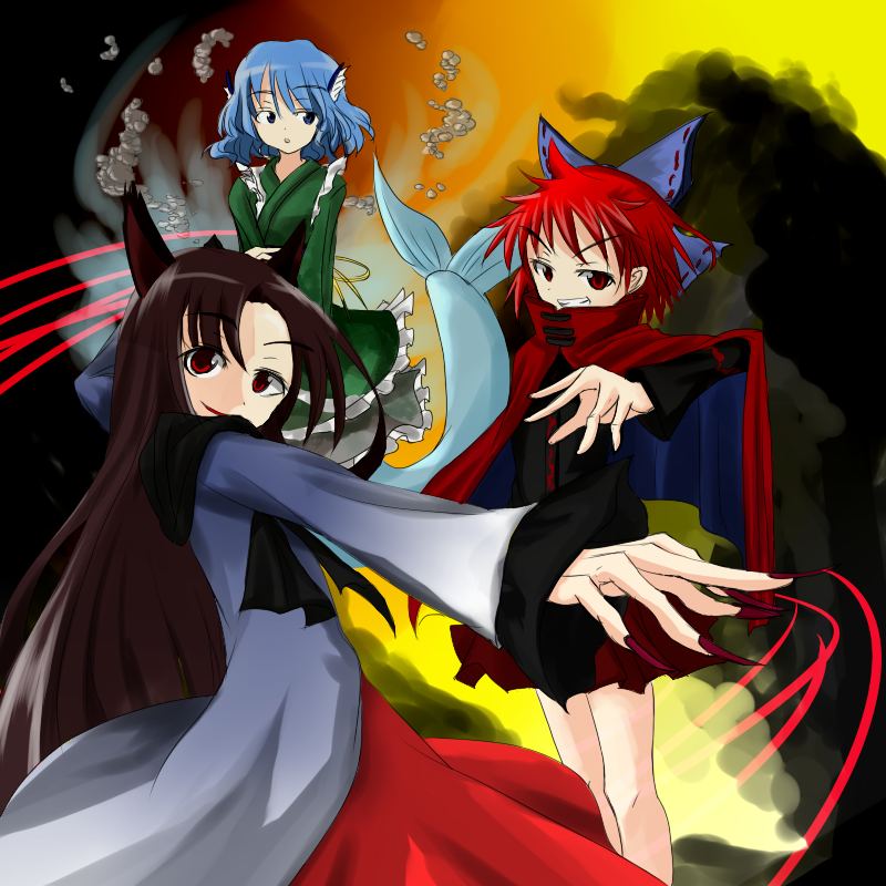 imaizumi kagerou, sekibanki, and wakasagihime (touhou and 1 more) drawn by shinmon_akika