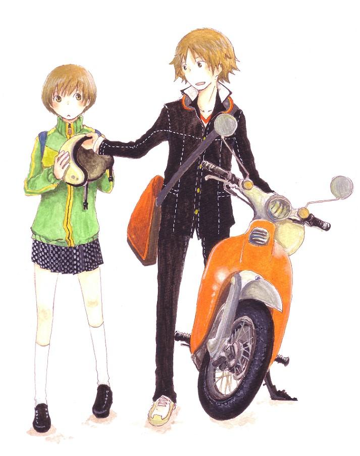 satonaka chie and hanamura yousuke (persona and 1 more) drawn by jyako_(bara-myu)