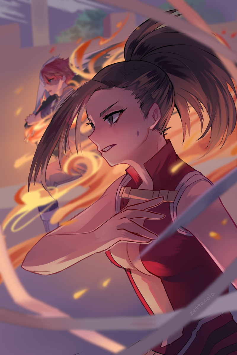 todoroki shoto and yaoyorozu momo (boku no hero academia) drawn by zettanoia